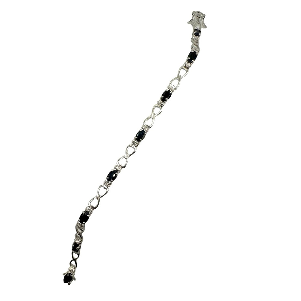925 silver sapphire & diamond chip bracelet